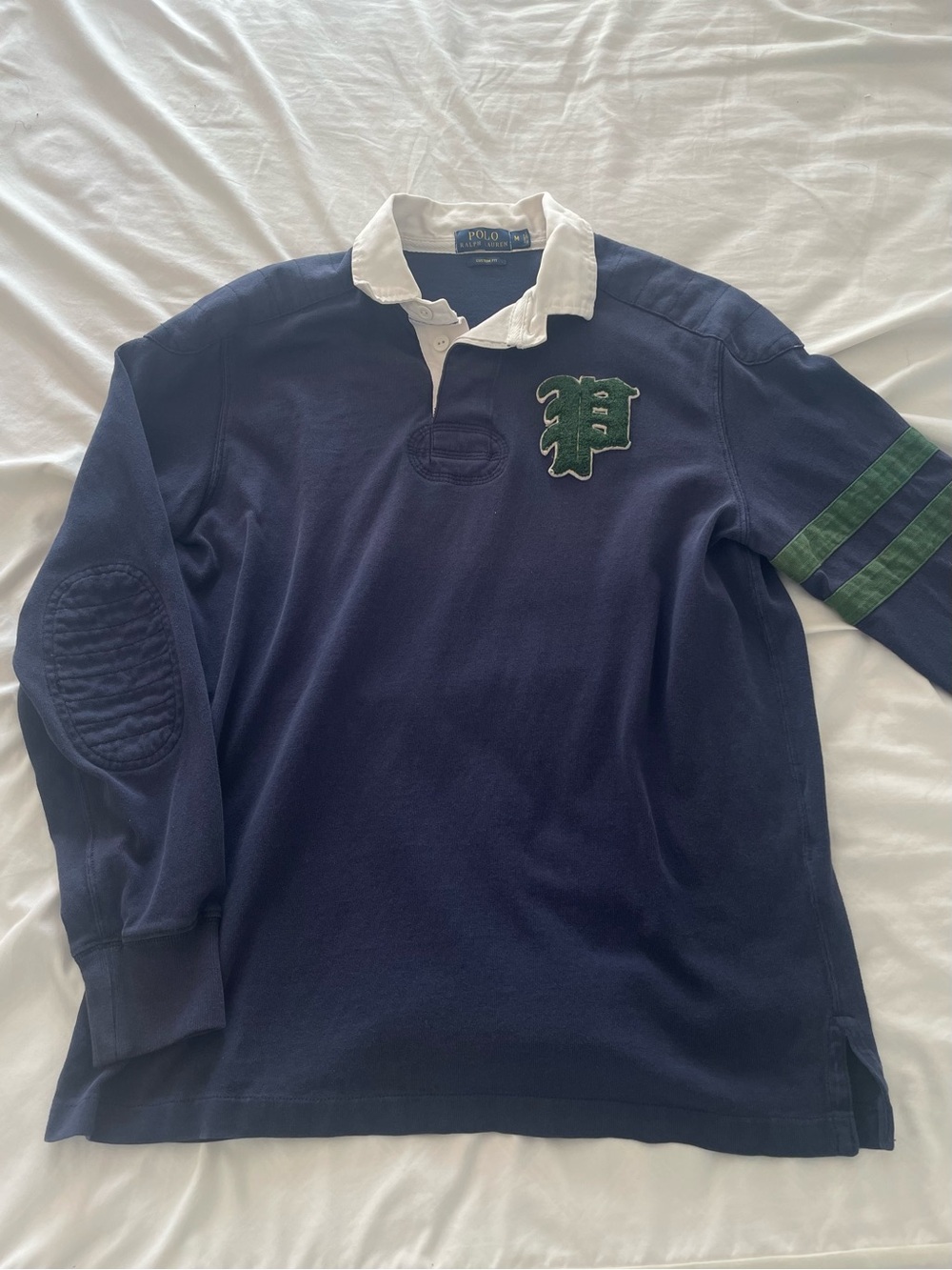 Polo by Ralph Lauren Navy Rugby Shirt with White Collar and Green Details